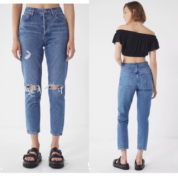 Agolde Jeans Jamie High Rise Classic Distressed Jeans in Angst 26 - Picture 3 of 14